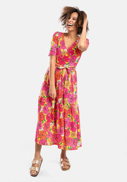 Colby Bold Floral Print Tiered Hem Midaxi Dress