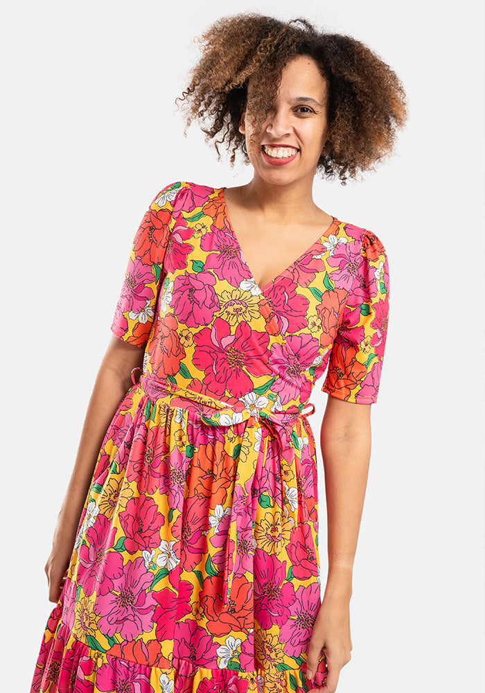Colby Bold Floral Print Tiered Hem Midaxi Dress