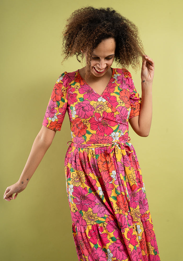 Colby Bold Floral Print Tiered Hem Midaxi Dress