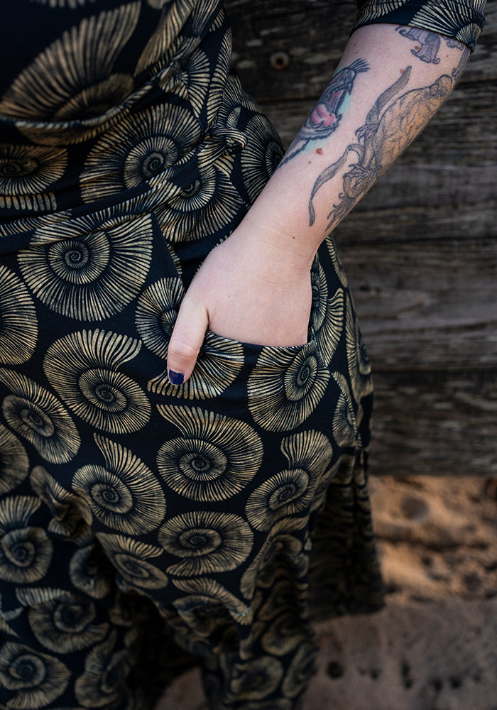 Colette Fossil Print Tiered Hem Cotton Midaxi Dress