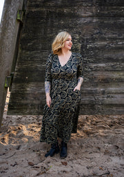 Colette Fossil Print Tiered Hem Cotton Midaxi Dress