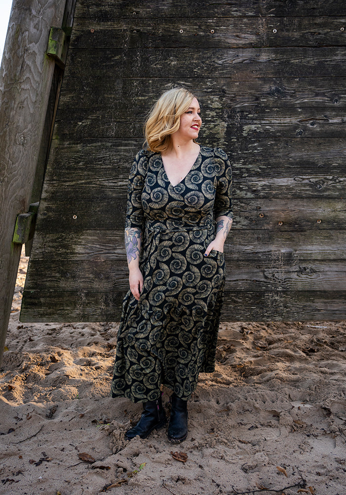 Colette Fossil Print Tiered Hem Cotton Midaxi Dress