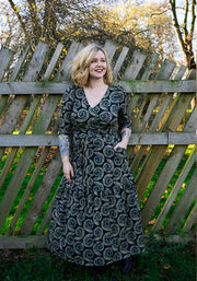 Colette Fossil Print Tiered Hem Cotton Midaxi Dress