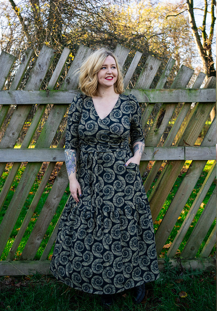 Colette Fossil Print Tiered Hem Cotton Midaxi Dress