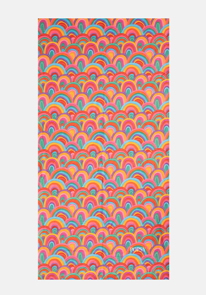Front view of Large Colourful Rainbow Print Towel