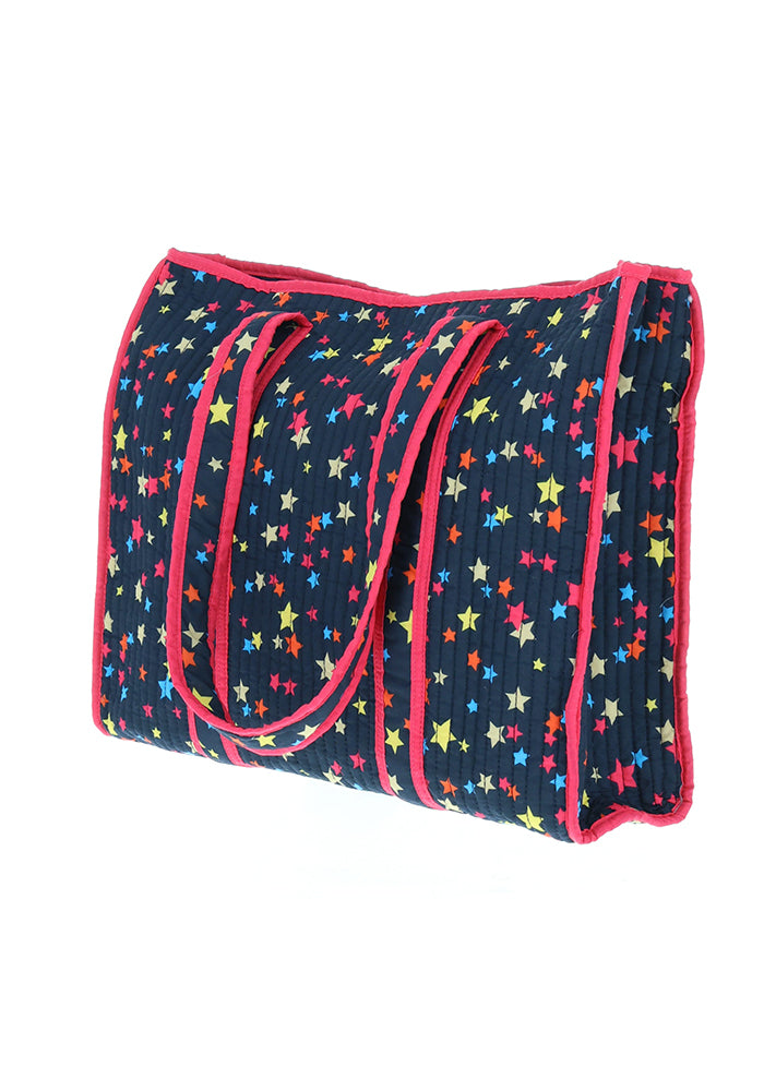 Third angle of Colourful Star Print Quilted Tote Bag