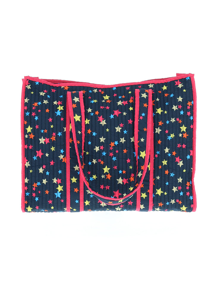 Front view of Colourful Star Print Quilted Tote Bag