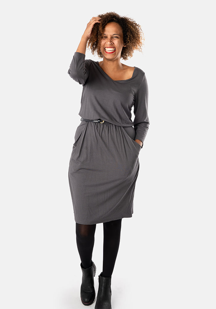 Constance Grey Blouson Dress
