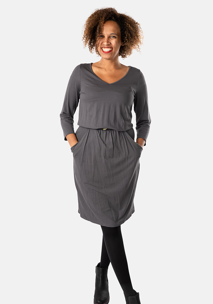 Constance Grey Blouson Dress