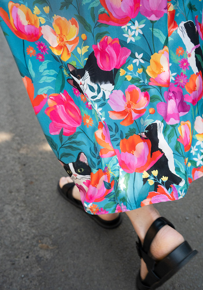 Cooper Cat Garden Border Print Midi Dress