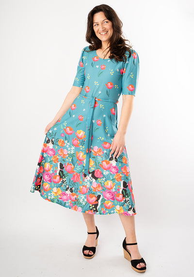 Cooper Cat Garden Border Print Midi Dress