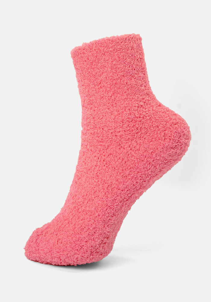 Front view of Coral Fluffy Socks