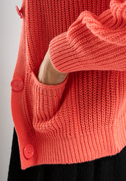 Coral Ribbed Cardigan