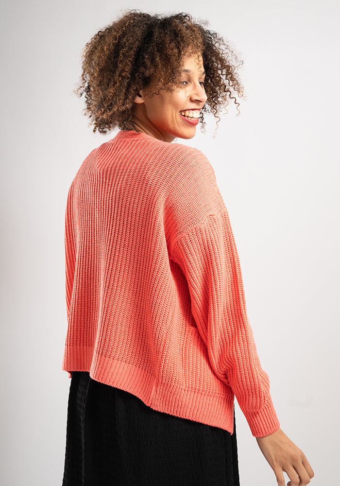 Coral Ribbed Cardigan