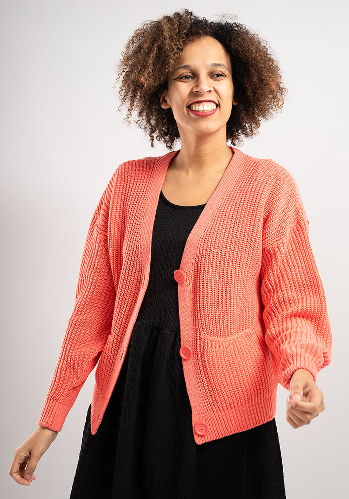 Coral Ribbed Cardigan