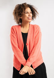 Coral Ribbed Cardigan