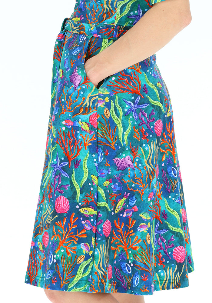 Third angle of Corali Coral Reef Print Cotton Dress