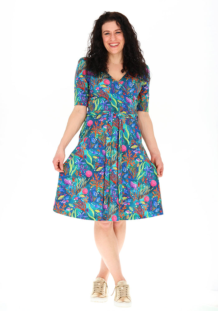 Front view of Corali Coral Reef Print Cotton Dress