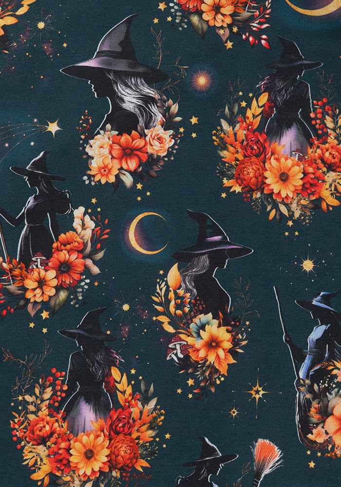Coraline Witches Print Tiered Hem Cotton Midaxi Dress