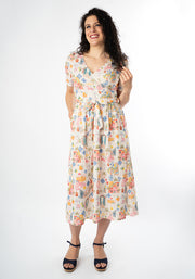 Coriene Mediterranean Village Print Midi Dress