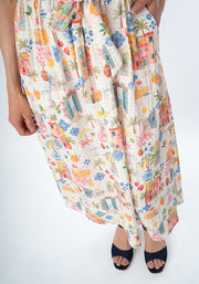 Coriene Mediterranean Village Print Midi Dress