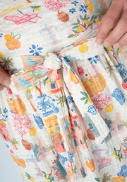 Coriene Mediterranean Village Print Midi Dress