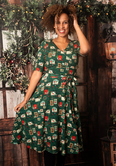 Cornelius Christmas Letters & Cards Print Vintage Swing Length Cotton Dress