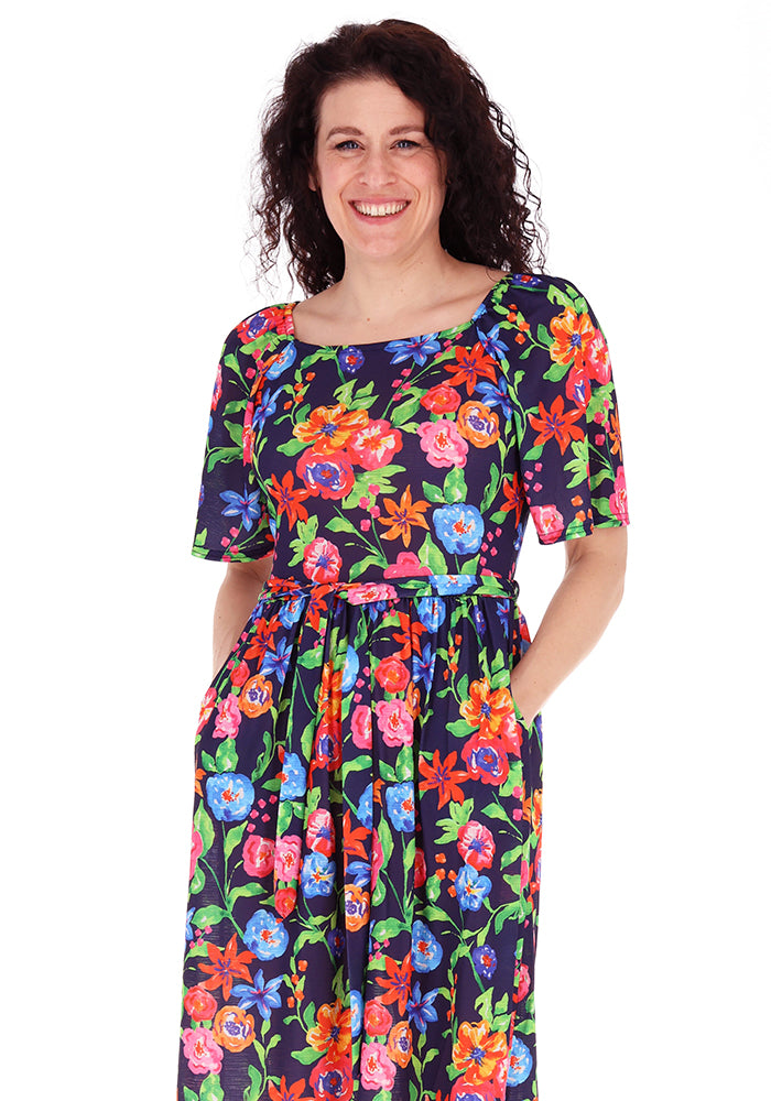 Third angle of Cosette Painted Floral Print Midi Dress