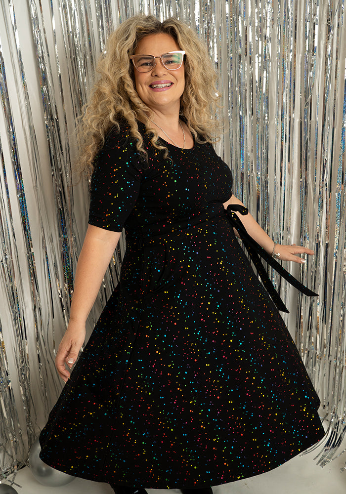 Cosmos Rainbow Dot Foil Print Swing Dress