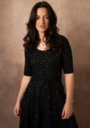 Cosmos Rainbow Dot Foil Print Swing Dress