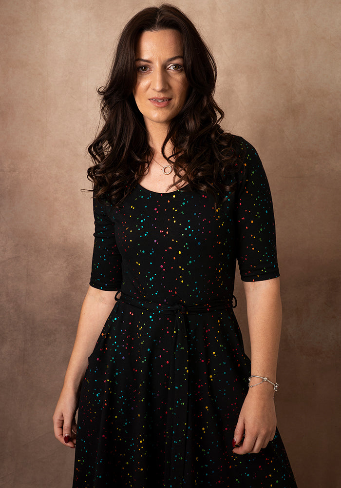 Cosmos Rainbow Dot Foil Print Swing Dress