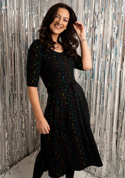 Cosmos Rainbow Dot Foil Print Swing Dress