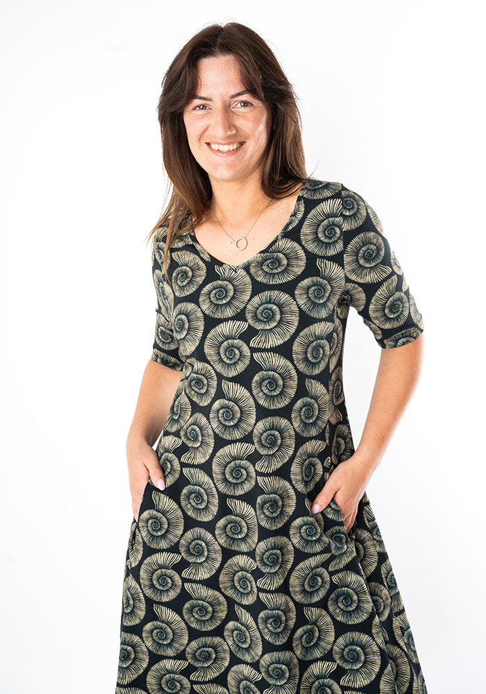 Seventh angle of Jones Fossil Print Cotton Trapeze Dress
