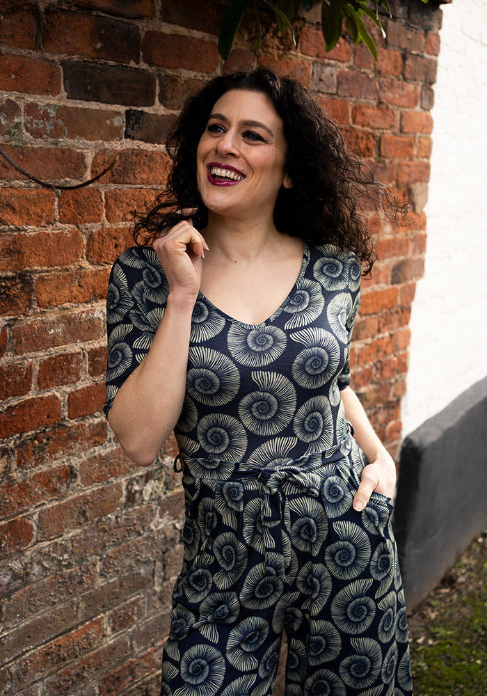 Tenth angle of Cove Fossil Print Culotte Leg Jumpsuit