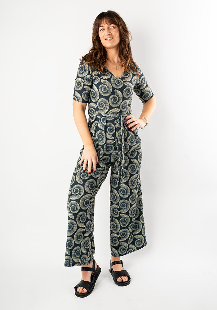 Cove Fossil Print Culotte Leg Jumpsuit