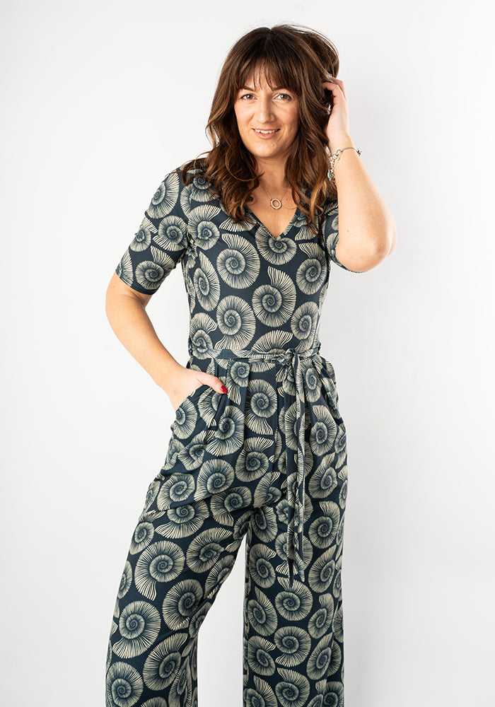 Sixth angle of Cove Fossil Print Culotte Leg Jumpsuit