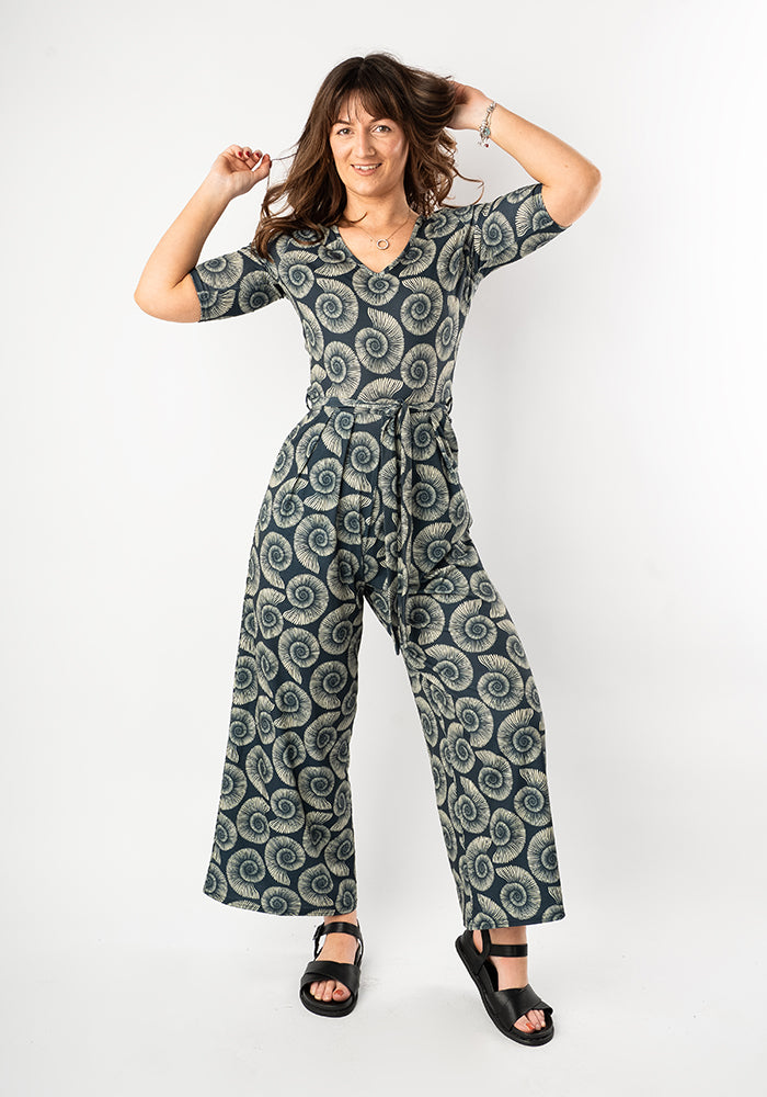 Eighth angle of Cove Fossil Print Culotte Leg Jumpsuit