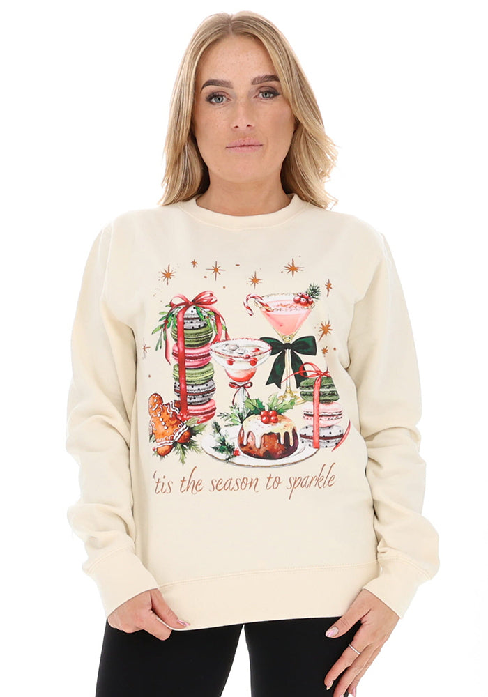 Cream Season of Sparkle Print Sweatshirt