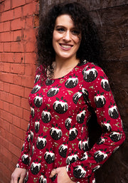 Crimson Christmas Puddings Print Cotton Dress