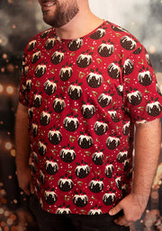 Crimson Christmas Puddings Print Adults Cotton T-Shirt