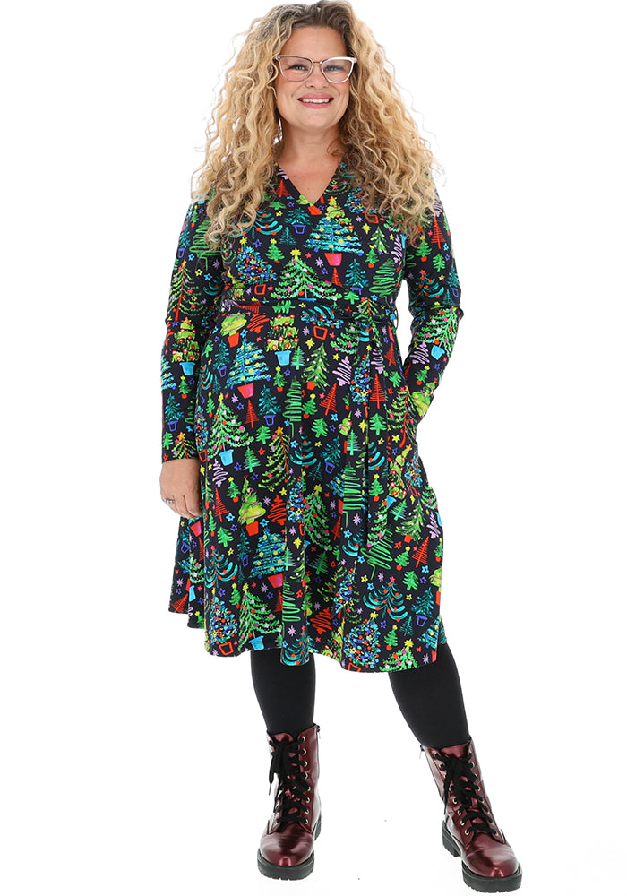 Crosby Christmas Trees Print Cotton Dress