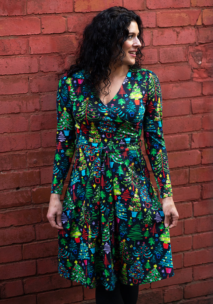 Crosby Christmas Trees Print Cotton Dress