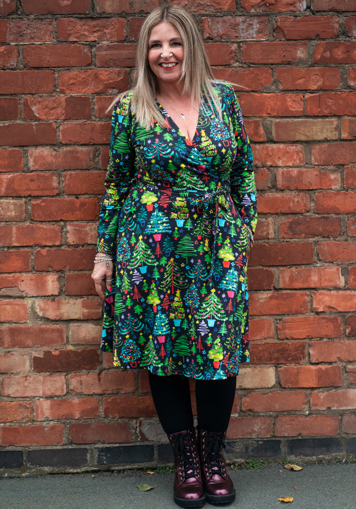 Crosby Christmas Trees Print Cotton Dress