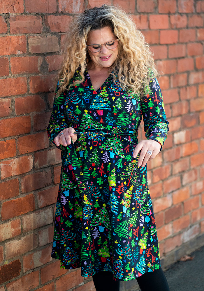 Crosby Christmas Trees Print Cotton Dress