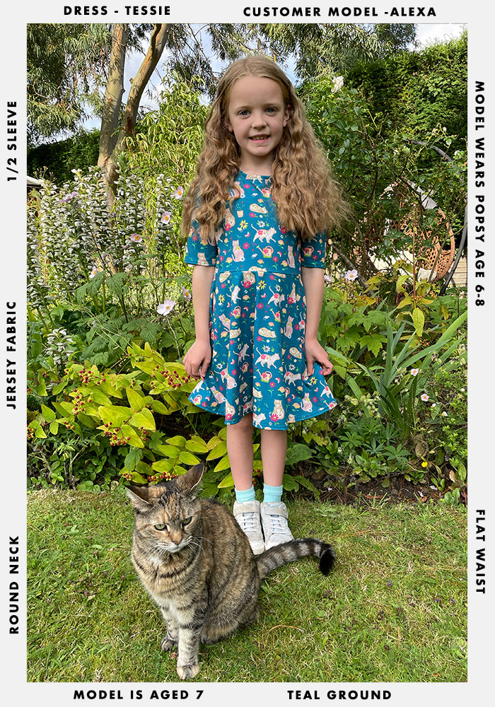 Children's Pretty Cat Print Dress (Tessie)