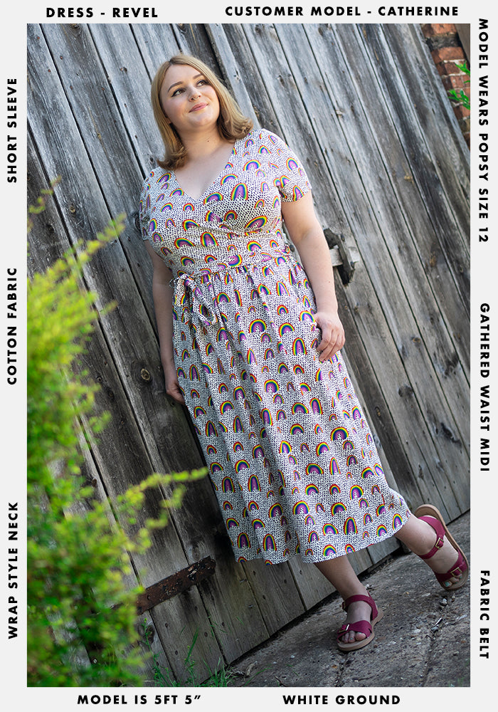 Third angle of Revel Summer Rainbow Print Cotton Midi Dress