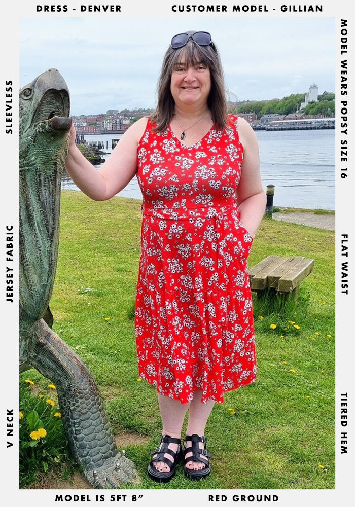 Denver Red Ditsy Floral Print Midi Dress