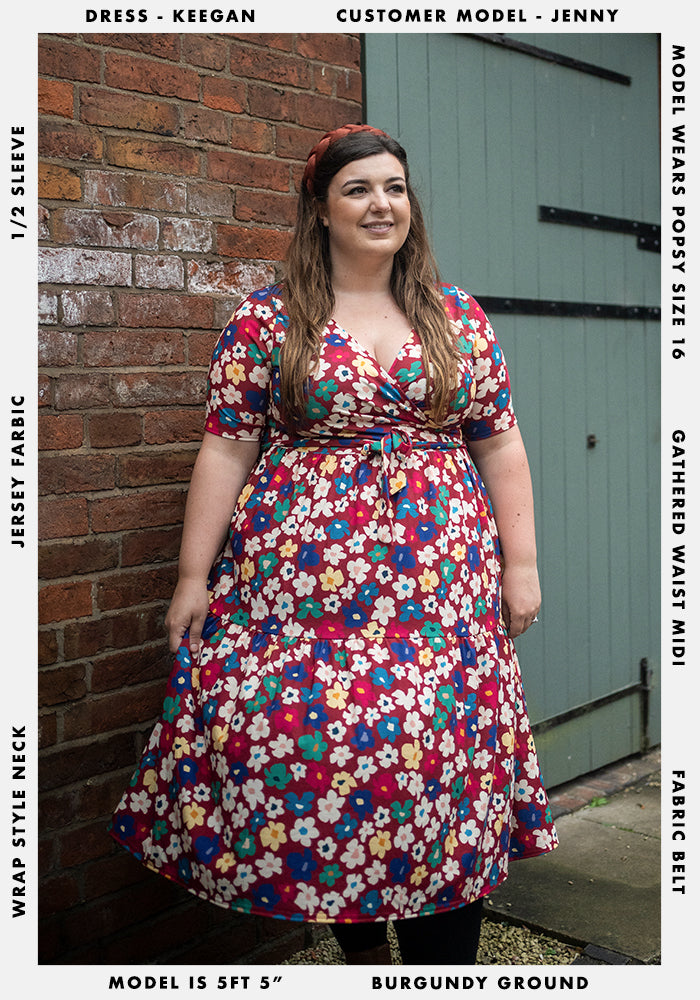 Keegan Stencil Flower Print Tiered Hem Midi Dress