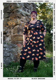 Autumn Pumpkins Print Midi Dress
