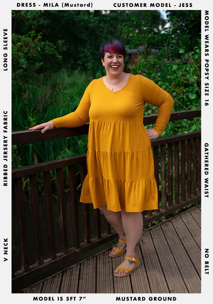 Mila Mustard Tiered Hem Dress